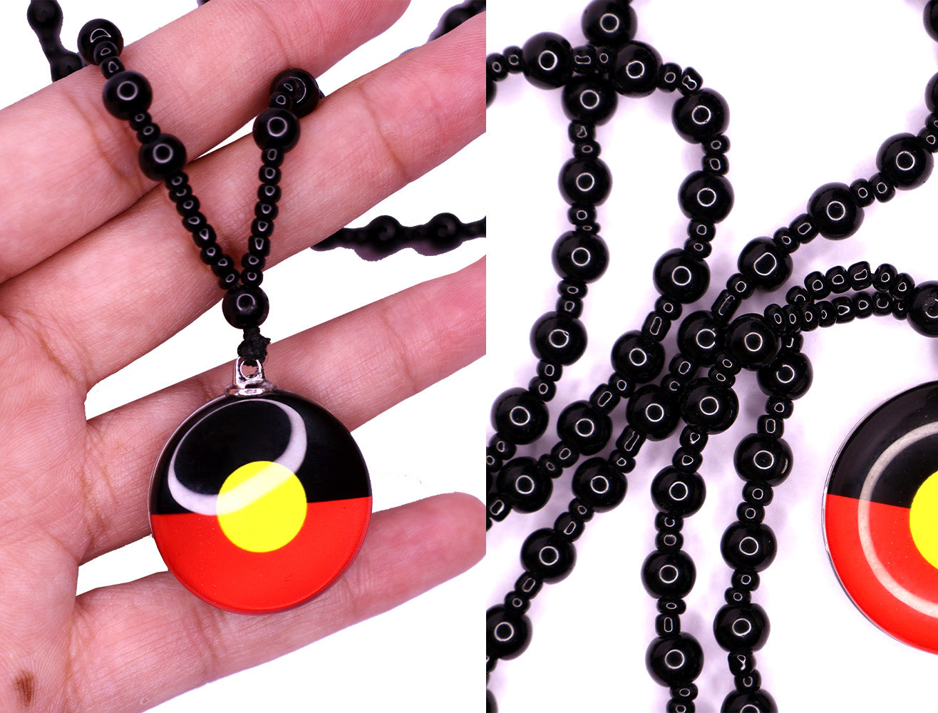 Aboriginal Flag Colours Glass Beaded Necklace