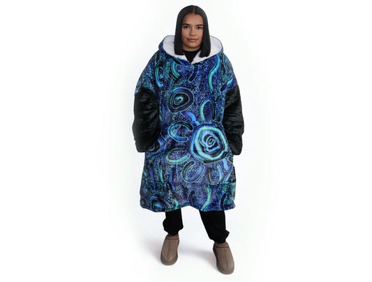 Blue Rain Oversize Hooded Blanket