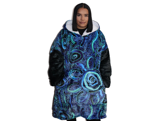Blue Rain Oversize Hooded Blanket