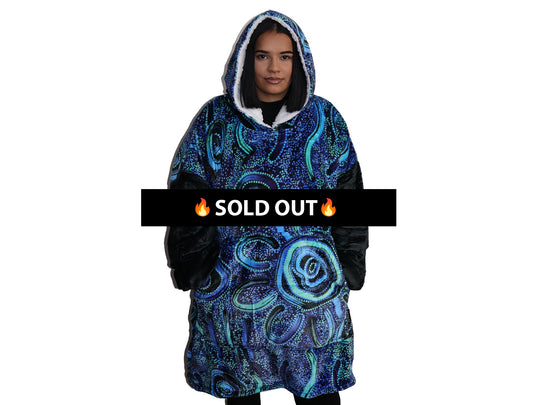 Blue Rain Oversize Hooded Blanket
