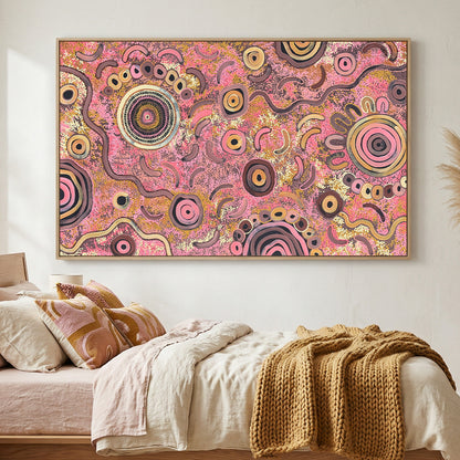 Camping Under the Moonlight Aboriginal painting above bed interior